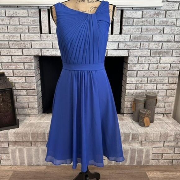 AZAZIE GRACE Royal Blue A-Line Pleated Chiffon Dress Size 6 Bridesmaid Wedding - Picture 1 of 10